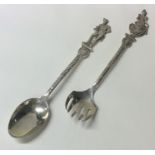 A pair of Continental silver salad servers. Bearin