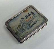 A silver plated vesta case with hinged top adverti