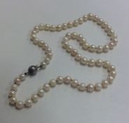 A string of cultured pearls with silver clasp. App