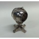 A novelty miniature Chinese silver barrel on stand