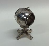 A novelty miniature Chinese silver barrel on stand