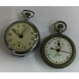 A plated pocket watch together with a stopwatch. E