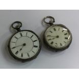 A silver open faced fob watch together with one ot