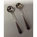 Two Georgian silver OE pattern salt spoons. Approx