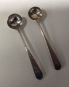 Two Georgian silver OE pattern salt spoons. Approx
