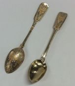 An attractive pair of Russian silver gilt spoons d