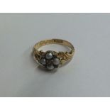 Mourning Jewellery. A good Antique pearl and rose diamond cluster ring