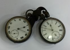 Two gun metal pocket watches with white enamelled