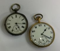 A gent's silver pocket watch together with a gilt