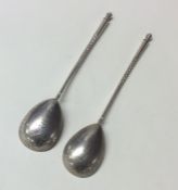 A good pair of Russian silver spoons with twisted