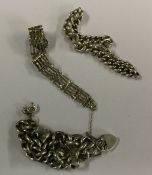 A silver curb link bracelet together with two othe
