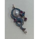 An attractive Antique turquoise and pearl pendant