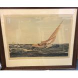 An oak framed and glazed print depicting a sailing
