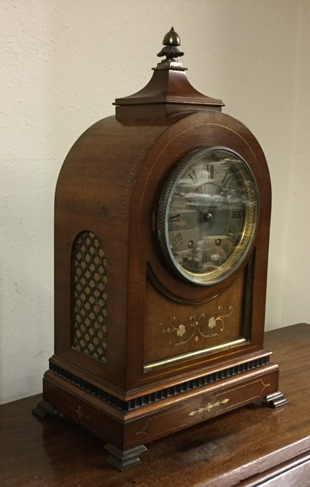 An Edwardian inlaid mahogany dome top mantle clock - Image 2 of 2