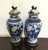 A pair of blue and white Chinese crackleware vases