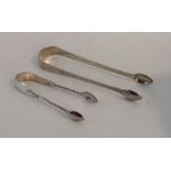 A pair of Georgian silver bright cut sugar tongs t