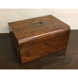 A walnut dome top box with copper handle. Est. £15