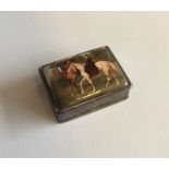 A silver snuff box decorated with horses. Approx.