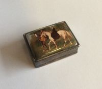 A silver snuff box decorated with horses. Approx.