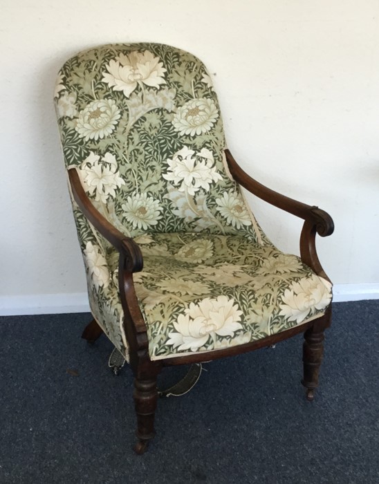 A Victorian hoop back nursing chair on turned supp