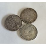 A group of three silver crowns. Approx. 82 grams.