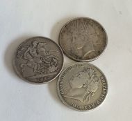 A group of three silver crowns. Approx. 82 grams.