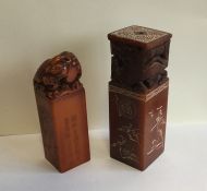 Two unusual rectangular Chinese seals with carved