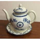 An early English porcelain blue and white teapot o