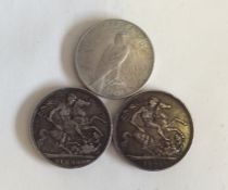 Two silver crowns together with one other. Approx.