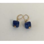 A pair of 9 carat mounted lapis drop earrings. App