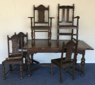 A large oak drawer leaf table together with matchi