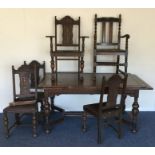 A large oak drawer leaf table together with matchi