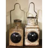 Two large old painted railway lamps. Est. £25 - £3