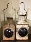 Two large old painted railway lamps. Est. £25 - £3