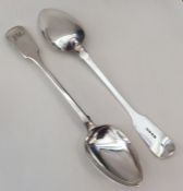 A heavy pair of fiddle pattern silver basting spoo