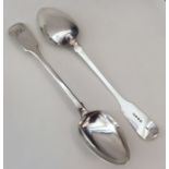 A heavy pair of fiddle pattern silver basting spoo