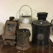 A group of old painted and other railway lamps. Es