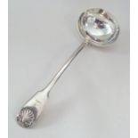 A very heavy fiddle pattern and shell soup ladle w