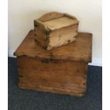 A small pine hinged top box together with one othe