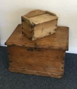 A small pine hinged top box together with one othe