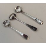 A group of three Georgian silver salt spoons. Vari