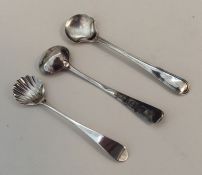 A group of three Georgian silver salt spoons. Vari
