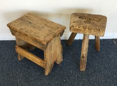 A small pine milking stool together with one other