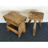 A small pine milking stool together with one other