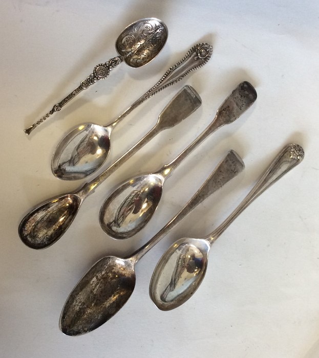 A collection of mixed silver teaspoons. Various da