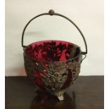 An attractive Victorian sugar bowl with cranberry