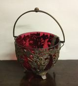 An attractive Victorian sugar bowl with cranberry