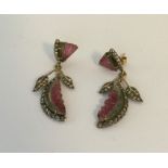 A stylish pair of tourmaline, ruby and diamond ear