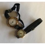 Two lady's gold wristwatches with silvered dials.