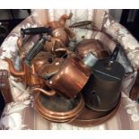 A collection of old copper kettles. Est. £20 - £30